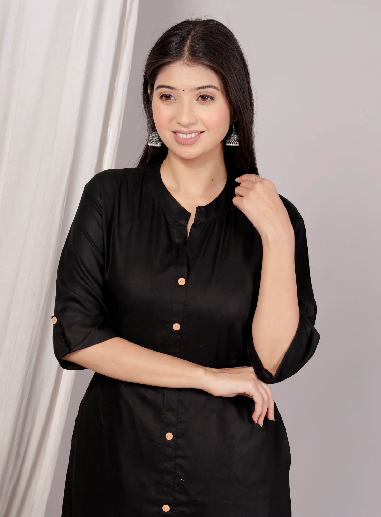 Akrish Plain Black Kurta Palazzo Set for Women | Premium Cotton Solid Suit Set for Daily & Office Wear