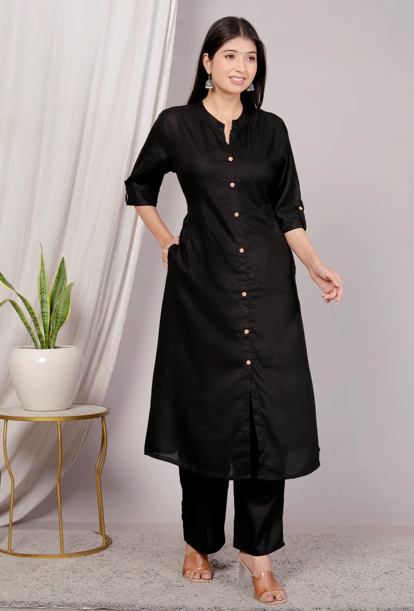 Akrish Plain Black Kurta Palazzo Set for Women | Premium Cotton Solid Suit Set for Daily & Office Wear