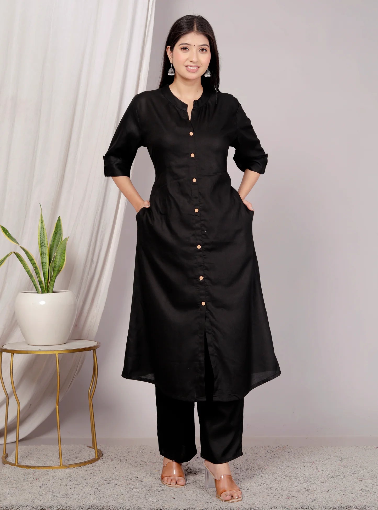 Akrish Plain Black Kurta Palazzo Set for Women | Premium Cotton Solid Suit Set for Daily & Office Wear