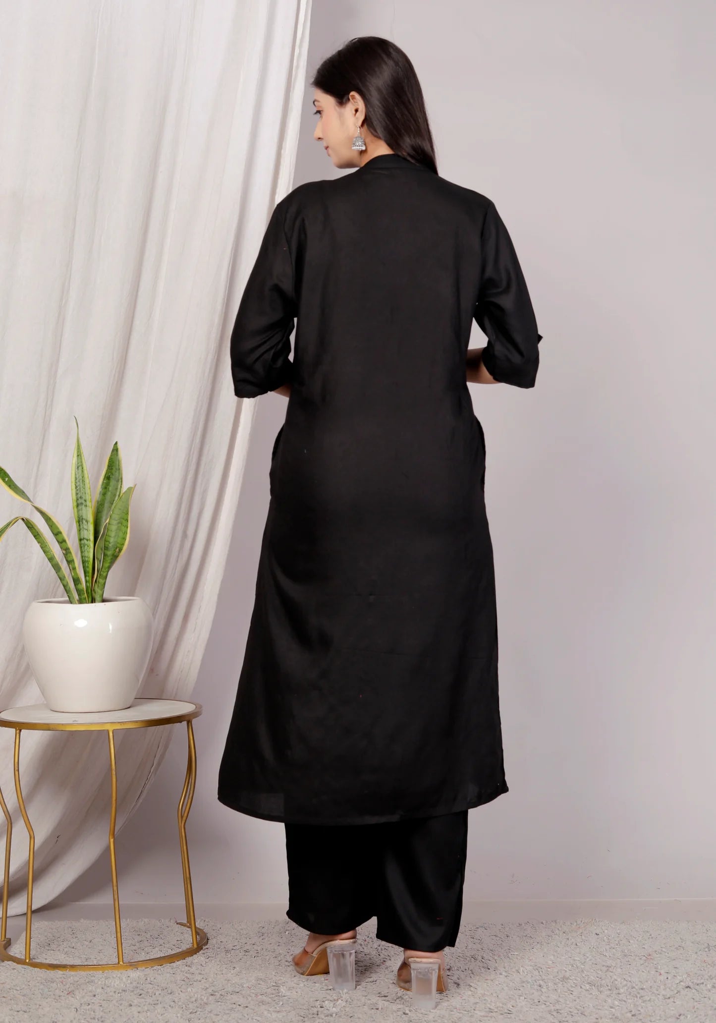 Akrish Plain Black Kurta Palazzo Set for Women | Premium Cotton Solid Suit Set for Daily & Office Wear