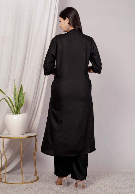 Akrish Plain Black Kurta Palazzo Set for Women | Premium Cotton Solid Suit Set for Daily & Office Wear